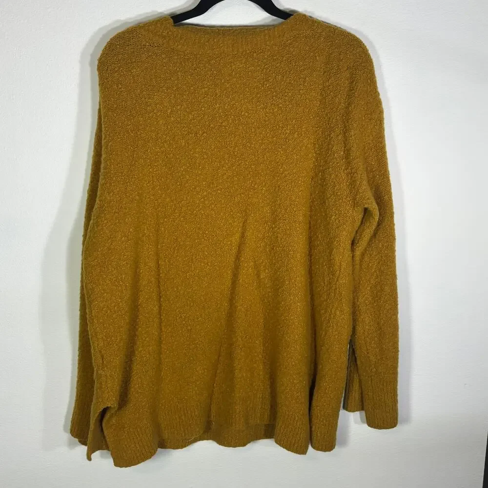 Anthropologie Womens XL Mustard Gold V-Neck Alpaca Wool Boucle Knit Sweater Top